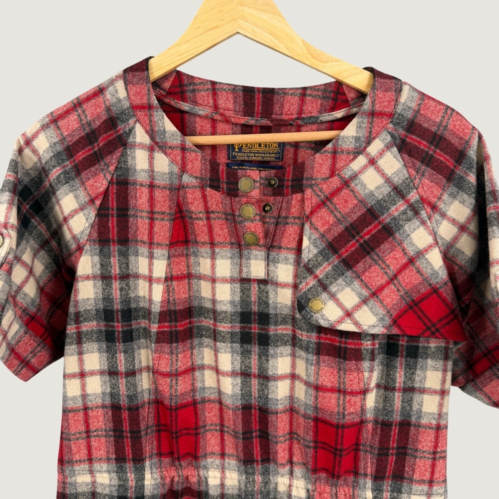 Pendleton Portland Collection Plaid Dress Size Large Red Wool Short Sleeve Shift - Picture 3 of 7